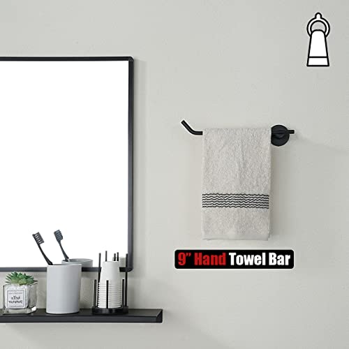 JQK Black Hand Towel Bar, Stainless Steel Towel Ring for Bathroom, 9 Inch Necklace Holder Matte Black Wall Mount Left Hand, TR101-PB - color: Black, size: 9 Inch (Left)