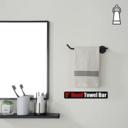 JQK Black Hand Towel Bar, Stainless Steel Towel Ring for Bathroom, 9 Inch Necklace Holder Matte Black Wall Mount Left Hand, TR101-PB - color: Black, size: 9 Inch (Left)