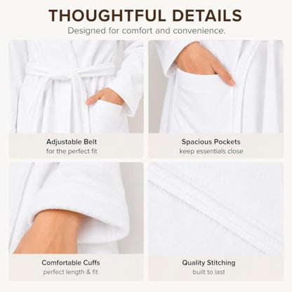 BIOLINEN 100% Cotton Terry Shawl Collar Bathrobe with Slippers