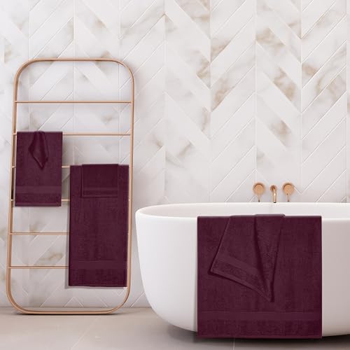 BOUTIQUO 6 Pack Cotton Towel Set, Contains 2 Bath Towels 27x54 inch, 2 Hand Towels 16x24 inch & 2 Wash Coths 12x12 inch, Ideal Everyday use, Ultra Soft Compact & Lightweight - Burgundy - color: Burgundy, size: 6 Piece Towel Set