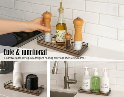 Acacia Wood Bathroom Vanity Tray, 11" L Small Countertop Tray for Dresser, Table, Kitchen Counter, Coffee Bar - color: Acacia, size: 11" x 4.3" x 1.5"