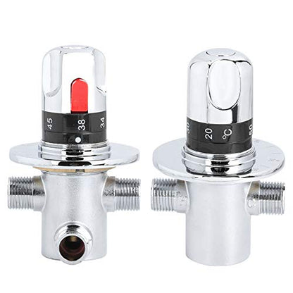 Brass Thermostatic Mixer Valve, Temperature Control Shower Valve, Wall Mounted Bath Mixer with Safety Button and Dual Filter Nets, for Home Water Heater and Shower System