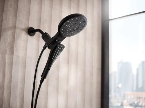 Moen Verso Matte Black Eight-Function 7" Wide Spray Shower Head and Detachable Handshower Combo with 72" Hose, 220C3BL | 7" - color: Matte Black