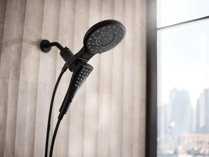 Moen Verso Matte Black Eight-Function 7" Wide Spray Shower Head and Detachable Handshower Combo with 72" Hose, 220C3BL | 7" - color: Matte Black