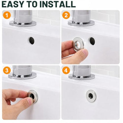 Sink Overflow Ring, Chrome | Bathroom Kitchen Sink Basin Trim Overflow Cover Hole Brass Insert Round Cap - color: Chrome