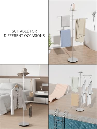 RFOUO Freestanding Towel Rack for Bathroom, 42-Inch,Brushed Nickel | Floor Bath Towel Holder Stand, Heavy Marble Base,Towel Drying Rack, Stainless Steel Brushed Finish