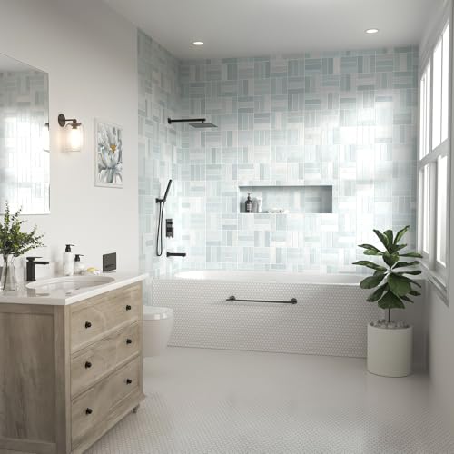 Lava Odoro Modern 3-Setting Square Shower and Tub Faucet Set with Shower Head and Handheld Sprayer Black, Rainfall Shower System with Tub Spout, Shower Valve Trim Kit, Matte Black, SF103-MB-T - color: Matte Black, style: With Tub Spout