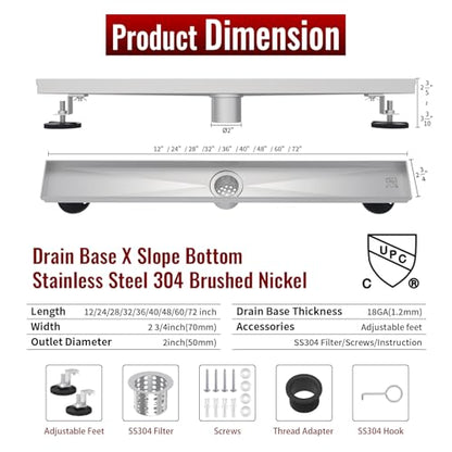 Linear Shower Drain, 28 inch Brushed Nickel | Including Hair Catcher and Removable Grate, 304 Stainless Steel, Easy to Install and Clean (Drain Base Not Included) - color: Brushed Nickel, size: 28 inch