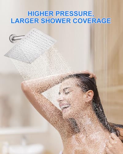 8 Inch Round Rainfall Shower Head, Stainless Steel Low Pressure Shower Head Brushed Nickel Finish, Smooth Consistent Water Flow, Fixed Showerhead Wall Mounted with Self-Cleaning Nozzles