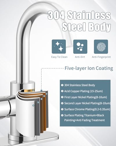 Bathroom Sink Faucet Set with Pop Up Drain and 2 Supply Hoses, Bathroom Faucets 1 or 3 Hole Sink Single Handle, Modern 360° Swivel Small Mini Kitchen Faucet, Chrome - color: 3.Chrome Polished