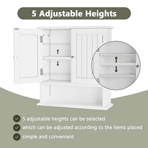 Smuxee White Bathroom Cabinet Wall Mounted, Small Bathroom Medicine Cabinet with 2 Door Adjustable Shelves, Bathroom Wall Cabinet Over Toilet for Laundry Room Kitchen - color: White Small