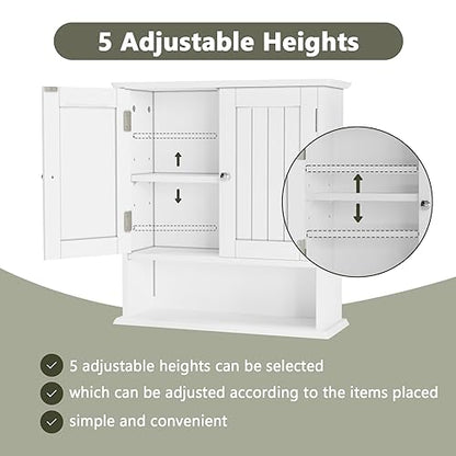 Smuxee White Bathroom Cabinet Wall Mounted, Small Bathroom Medicine Cabinet with 2 Door Adjustable Shelves, Bathroom Wall Cabinet Over Toilet for Laundry Room Kitchen - color: White Small