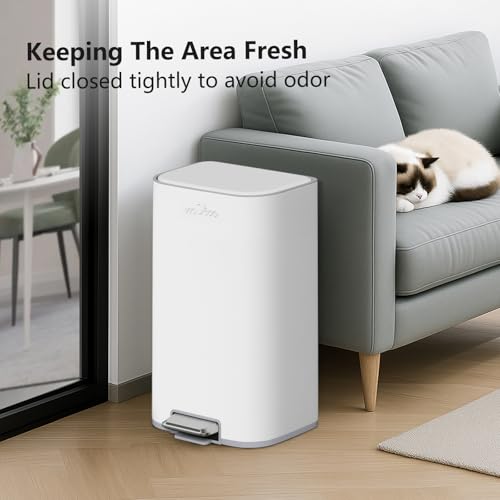mVm 10.6 Gal Kitchen Trash Can, Step Trash Can with Lid, Smooth Edge Garbage Bin for Home Office (White) - color: White, size: 10.6Gal