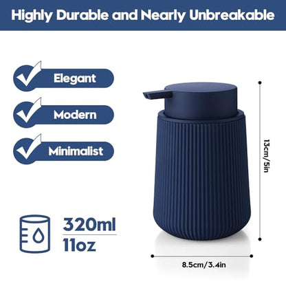 YAUKPH Striped Liquid Hand Soap Dispenser Navy Blue | with Leak-Proof Pump for Bathroom and Kitchen Countertop 11oz - color: Blue, size: Liquid Dispenser