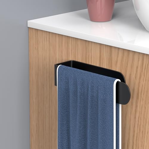 HUFEEOH 2 Pack Adhesive Hand Towel Holder, Sticky Towel Bar Towel Holder Wall Mounted, Stainless Steel Kitchen Towel Holder Hand Towel Rack for Bahtroom Hotel RV Kitchen (Black) - color: Black, size: 8 Inch (2PC)