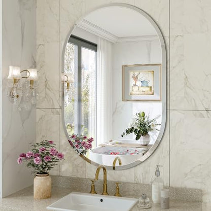 Frameless Oval Mirror, 24"x36" Beveled Oval Bathroom Mirrors | 5mm HD Glass, Anti-Rust, 15mm Frameless Beveled Mirror, French Cleat, Horizontally or Vertically, for bathroom/bedroom - size: 24"L x 36"W