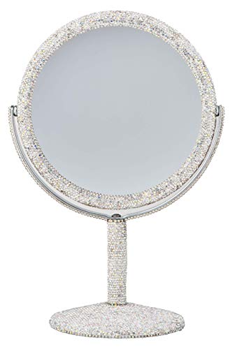 TISHAA Bling Vanity Mirror, Crystal Rhinestone Makeup Mirror, Double Sided with 2X Magnification