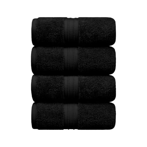 Hand Towels Set of 4 - Soft & Luxury, Large (16"x 28") 100% Cotton, Decorative, Luxury and Cozy - Versatile, Perfect as Hotel Towel, Cotton Face Towels, Thick Hand Towels - Black - color: Black