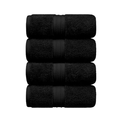 Hand Towels Set of 4 - Soft & Luxury, Large (16"x 28") 100% Cotton, Decorative, Luxury and Cozy - Versatile, Perfect as Hotel Towel, Cotton Face Towels, Thick Hand Towels - Black - color: Black