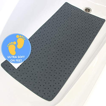 SafeLand- Non-Slip Bath, Shower, Tub Mat, TPR Material, Eco-Friendly, Non-PVC, Machine Washable, No Odor, with Powerful Suction Cups and Drain Holes, Tweed (15"x30" Gray) - color: Gray