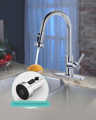 Pull Down Faucet Head Replacement: 3-Function Kitchen Faucet Sprayer Head Replacement with 9 Adapters - Chrome Sink Spray Nozzle Compatible with Moen, Delta, American Standard Faucets - color: Chrome