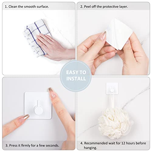 VIS'V Adhesive Towel Hooks, Shower Wall Stick on Hooks, White, 4 Pcs | Metal Material, Compact Design, Peel and Stick, 2 Extra Adhesive Strips, for Bathroom Kitchen Livingroom Office RV - color: White