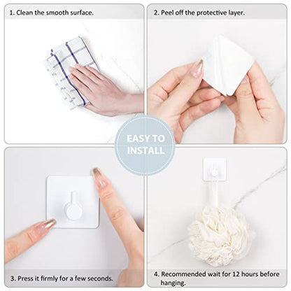 VIS'V Adhesive Towel Hooks, Shower Wall Stick on Hooks, White, 4 Pcs | Metal Material, Compact Design, Peel and Stick, 2 Extra Adhesive Strips, for Bathroom Kitchen Livingroom Office RV - color: White