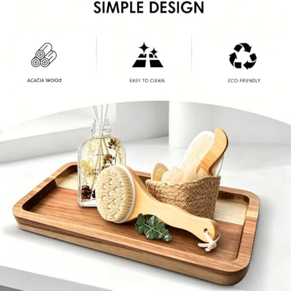 Vanity Bathroom Tray for Counter, Wood Tray for Bathroom, Toilet Tank, Perfume 11.8L x 5.9W x 0.8H inch (Acacia) - color: Acacia