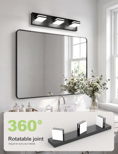 VOLISUN Modern Black Bathroom Vanity Light Fixtures (3-Light, 24-Inch), 5CCT Dimmable Bathroom Lighting Fixtures Over Mirror - color: Matte Black-5CCT, size: 24-Inch