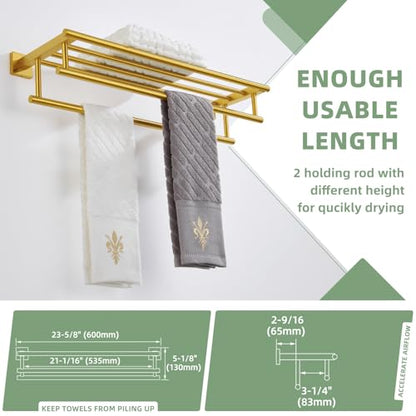 Angle Simple Towel Rack with Holder for Bathroom, SUS 304 Stainless Steel Wall Bath Towel Shelf with Double Bar, Brushed Dark Gold, 23.62 Inches - color: Brushed Dark Gold, size: 23.62-Inch