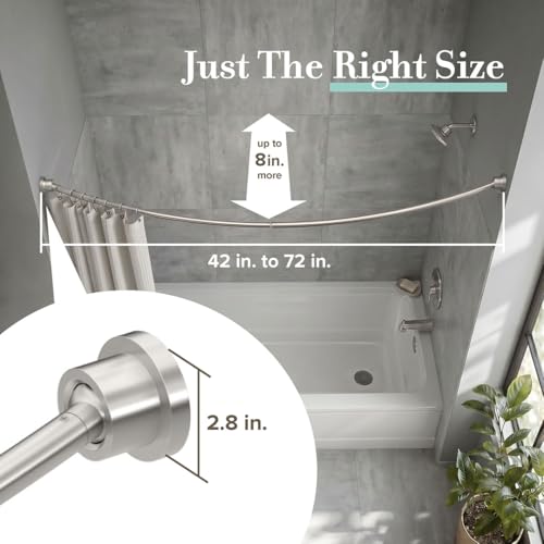 Gatco 827SN Modern Minimalist Curved Shower Rod Set, 42"-72", Satin Nickel | Wall Mount Adjustable Length Stainless Steel Shower Curtain Rod | Expands Shower Space Up To 8 Inches - color: Satin Nickel