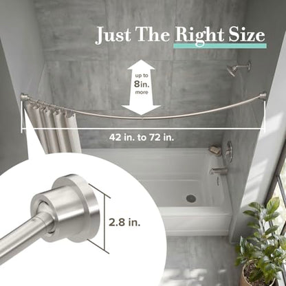 Gatco 827SN Modern Minimalist Curved Shower Rod Set, 42"-72", Satin Nickel | Wall Mount Adjustable Length Stainless Steel Shower Curtain Rod | Expands Shower Space Up To 8 Inches - color: Satin Nickel