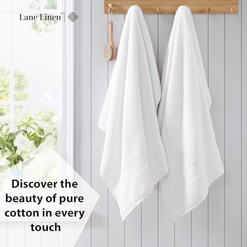 Lane Linen 100% Cotton 4 Pack Bath Sheets (35"x66") - Ring Spun, Extra Large Towel Sets - Quick Drying, Soft, Low lint & Highly Absorbent - Premium Quality Oversized Daily Use Bathroom Towels - White | Cotton Bath Sheets - Oversized & Roomy, Lightweight &