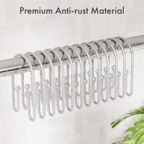 AmazerBath Shower Curtain Hooks, Space Sliver Shower Curtain Rings Rust Proof, Sturdy Double Shower Curtain Hooks Non-Slip Shower Hooks for Shower Curtain, Metal Shower Hooks Ring Bathroom 12Pcs - color: Space Sliver, style: Minimalist