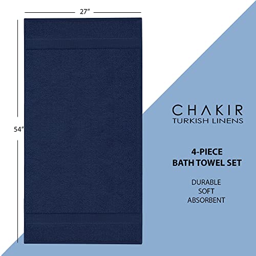 Chakir Turkish Linens 4 Piece Bath Towel Set, 100% Cotton Luxury Turkish Towels for Bathroom, Soft Absorbent Bath Towels, 27 x 54 Inches, Navy - color: Navy