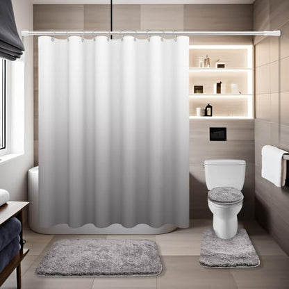 Shower Curtain Sets with Rugs and Adjustable Toilet Seat Cover | 4 Pcs Gray Bathroom Sets with Shower Curtain and Rugs and Microfiber Toilet Lid Cover - color: Grey