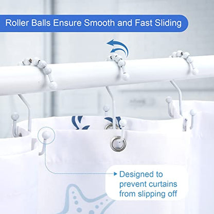 Shower Curtain Rings, SUTINE Double Shower Curtain Hooks, Rust-Resistant Metal Shower Curtain Rings, Free Sliding Stainless Steel Shower Hooks for Shower Curtains & Liners, 12pcs-White - color: White
