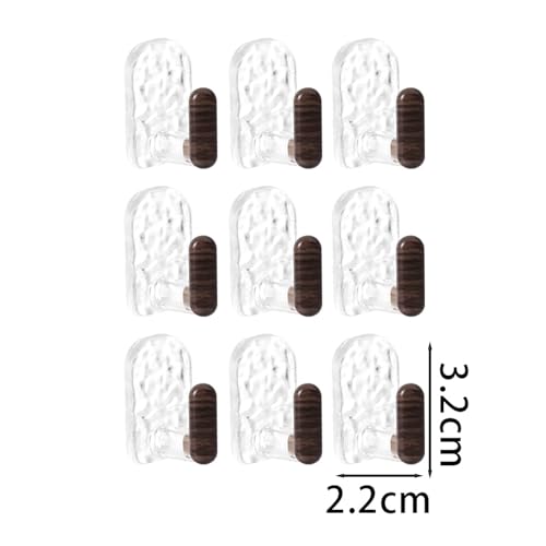 9Pcs/Set Adhesive Towel Hooks for Bathrooms, Shower, No-Drilling, Stylish Clear Wall Hooks, Stick on Towel Rack, Adhesive Hanger for Kitchen, Door, Key (Brown, 3.2x2.2cm) - color: Brown