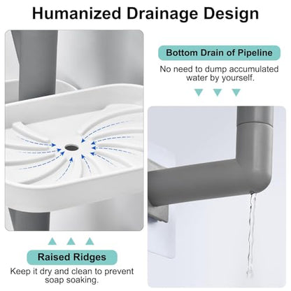 Soap Holder Four Layer Wall Mounted NO-Drilling Rotatable Self-draining Removable Soap Dish for Shower Bathroom Tray,Self Draining Sponge Holder,Razor Holder (White/Gray) - color: White/Gray