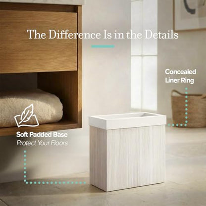 Gatco Small Bathroom Trash Can with Lid, Rectangle 3 Gallon Wastebasket, Under Sink, White Oak with Matte White, for Bathroom, Bedroom, Office (1943W) - color: White Oak/Matte White Lid