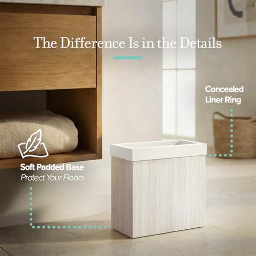 Gatco Small Bathroom Trash Can with Lid, Rectangle 3 Gallon Wastebasket, Under Sink, White Oak with Matte White, for Bathroom, Bedroom, Office (1943W) - color: White Oak/Matte White Lid