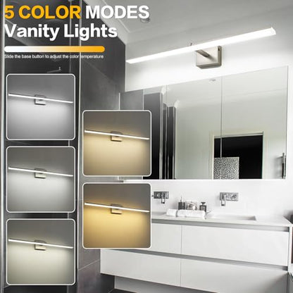 40 Inch Bathroom Vanity Lights Over Mirror Brushed Nickel Arm Over Cabinet Wide LED Bar 5CCT 2900K 6000K High Lumen IP44 - color: Brushed Nickel- 5CCT& Dimmable, size: 40-inch