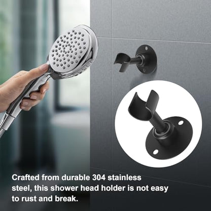 Hordion Shower Head Holder Wall Mount, 360°Adjustable, Black | Handheld Shower Head Holder Bracket, Stainless Steel Showerhead Wand Bracket, Shower Spray Holder