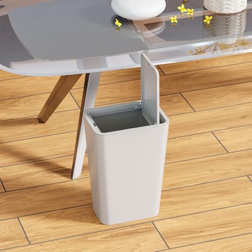 Yieach 12L Slim Bathroom Trash Can with Lid,3.17 Gallon Pet/Dog Proof Kitchen Trash Can,Rectangle Thin Garbage Can,Covered Waste Basket,Narrow Small Plastic Trashcan for Room,Bedroom,Office,Grey 3PCS - color: Gray, size: 12L - 3 PACK