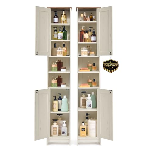 SONGMICS Home 67-Inch Tall Bathroom Storage Cabinets, Snapsemble Superfast Assembly, 11.8-Inch Wide Slim Narrow Freestanding Cabinet with Adjustable Shelves, Kitchen Living Room, 2 Pack, Rustic White - size: 2 Pack