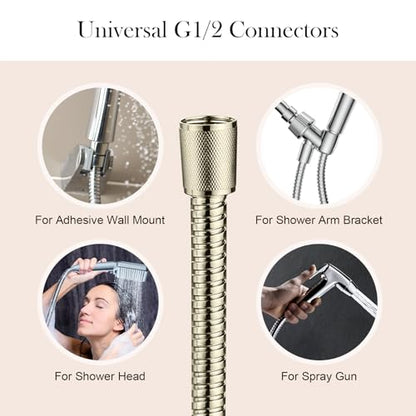 Shower Hose, 79 Inches Extra Long Stainless Steel Handheld Shower Head Hose Replacement with Brass Insert and Nut, Flexible Hose Extension for Hand Held Shower Head - color: Brushed Nickel