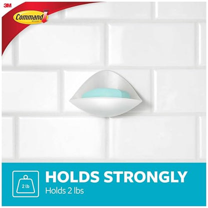 Command Soap Dish, 2-Pack of 1 Soap Holder, 2 Mounting Bases and 2 Medium Water Resistant Strips, 3.18" x 4.4" x 4.94", Damage Free Bathroom Organization, Holds up to 2 lb