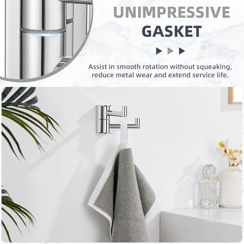 Suyar Polished Chrome Double Towel Hook, Swivel Robe Holder for Bathroom | Wall Hook with 2 Arms, SUS304 Stainless Steel, Screw Mount - color: Polished Chrome, size: 1 Pack