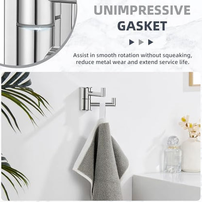 Suyar Polished Chrome Double Towel Hook, Swivel Robe Holder for Bathroom | Wall Hook with 2 Arms, SUS304 Stainless Steel, Screw Mount - color: Polished Chrome, size: 1 Pack