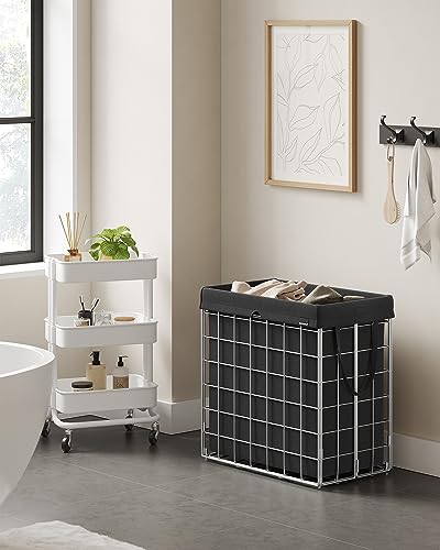 SONGMICS 29 Gal. (110L) Laundry Basket, Laundry Hamper, Collapsible Clothes Hamper, Removable and Washable Liner, Metal Wire Frame, for Bedroom Bathroom, Silver and Classic Black ULCB111B01 - color: Silver + Classic Black, size: 110 L